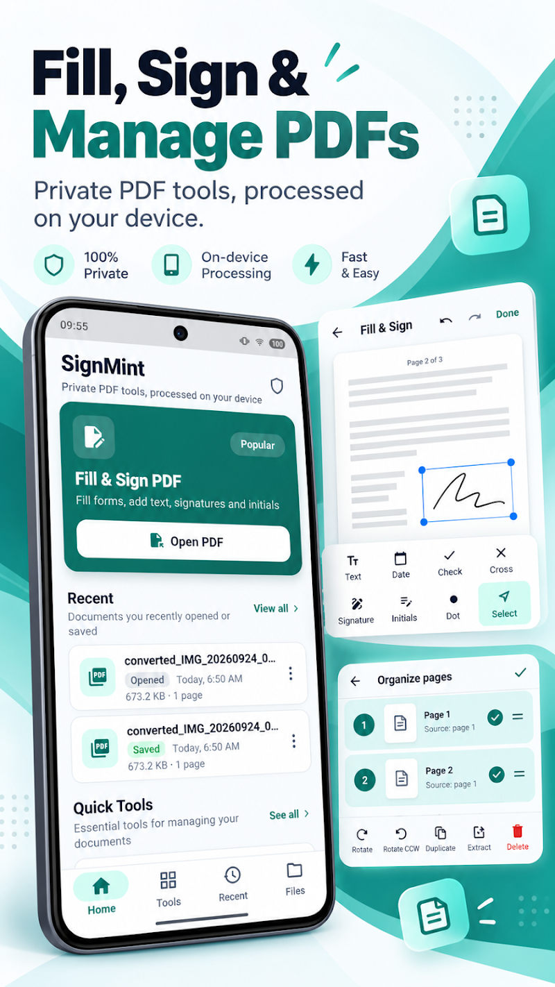 SignMint PDF organization, page merge, and split features